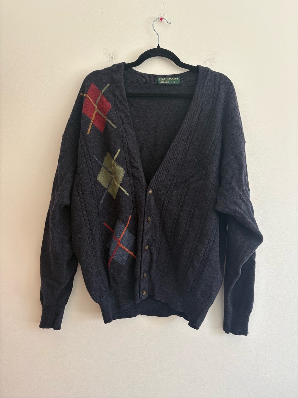 Vintage Lyle & Scott New Zealand 100% Wool Cardigan Sweater Grandpa Kurt Cobain